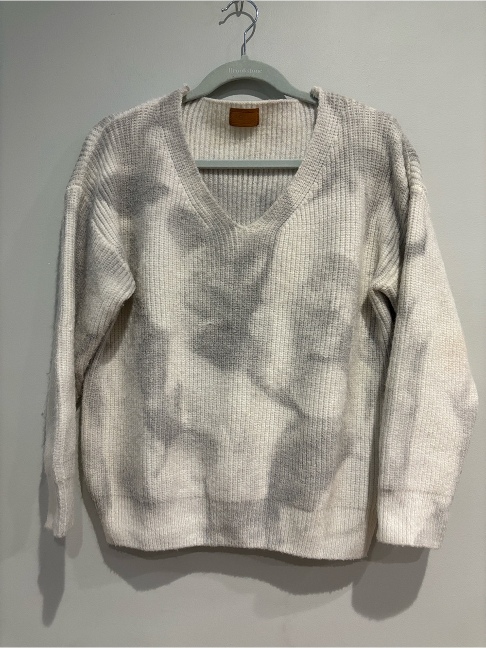 POL Marble Oversized Tie Dye Ribbed V-Neck Sweater Shaker Knit S